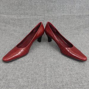 SALVATORE FERRAGAMO BOUTIQUE A54 RED REPTILE PRINT MID HEELS 6.5 B ITALY MADE